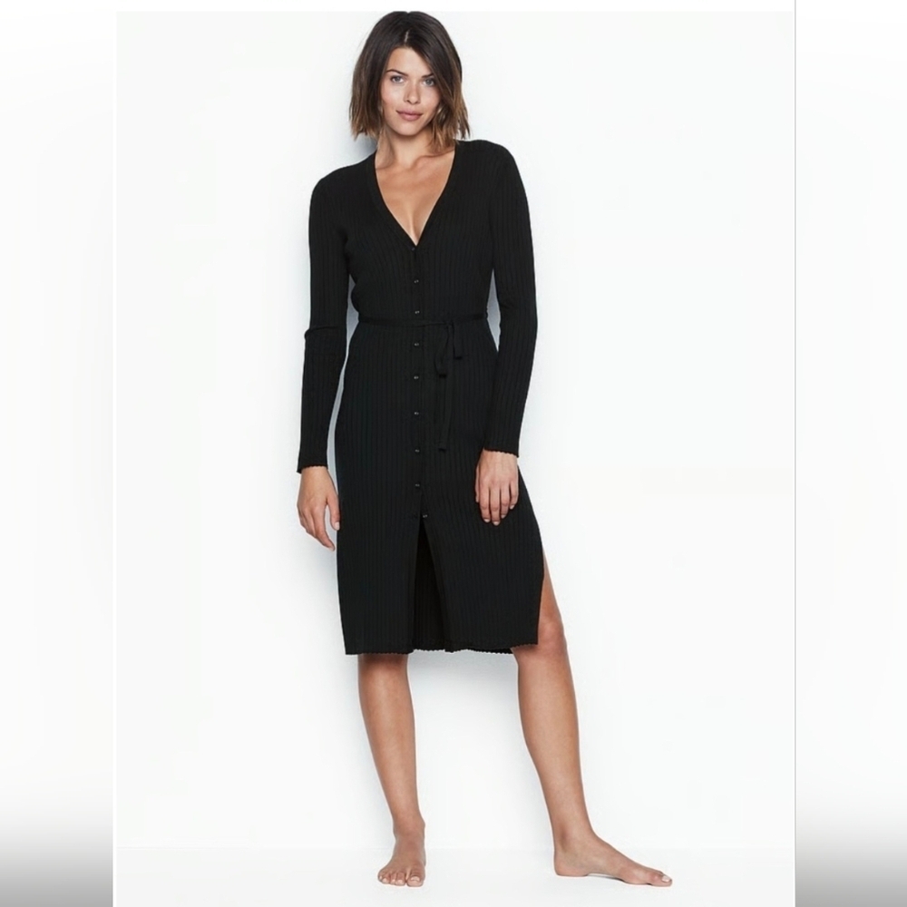 Victoria's Secret Cardigan Sweater Tie-front Duster Dress in Black Size S